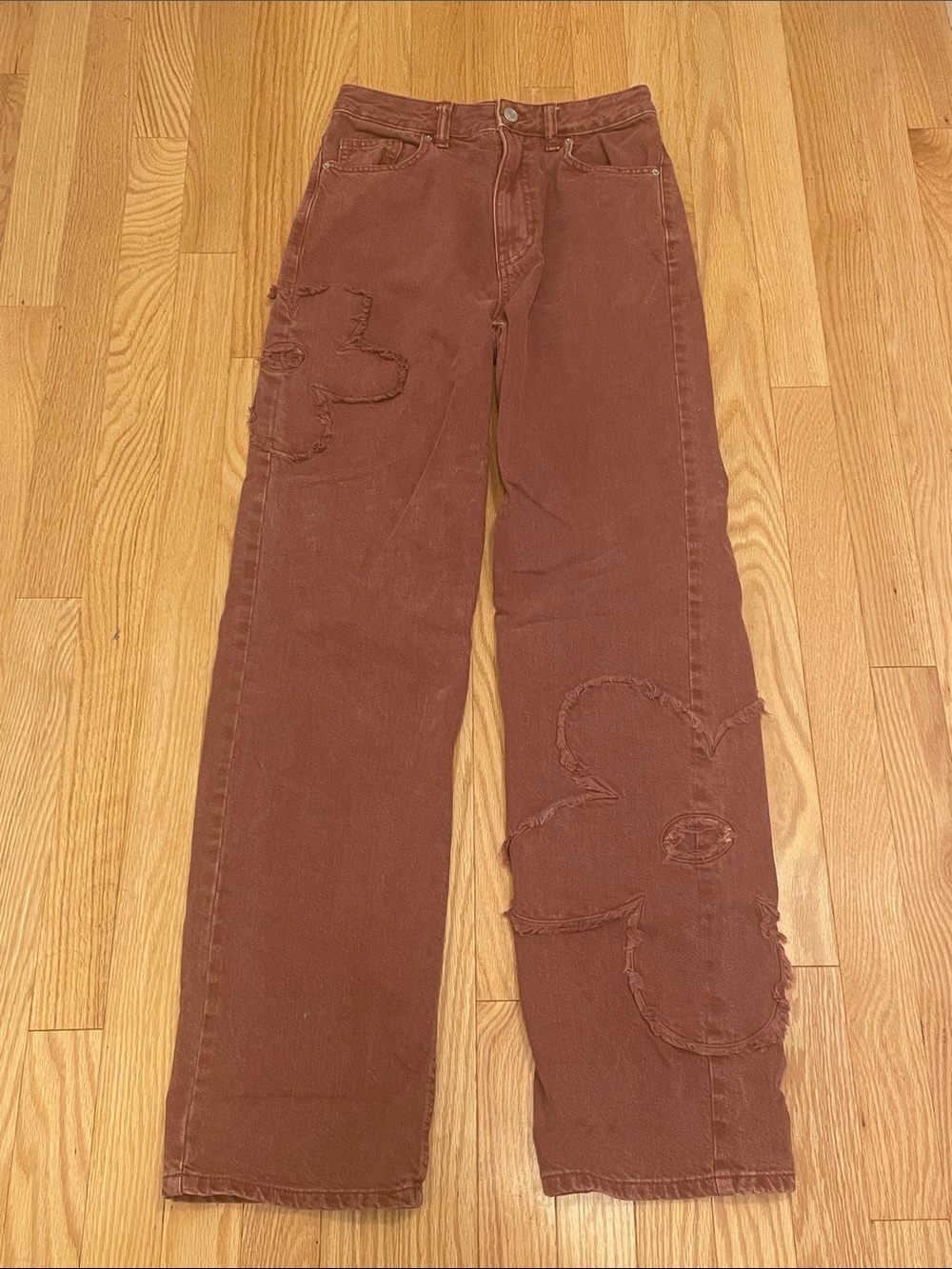 PacSun Eco Flower Patch 90s Boyfriend Jeans Brown / Rust Indie Boho (Waist 26)